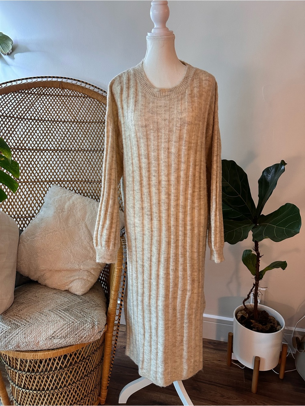 Dreamers Neutral Ribbed Scoop-Neck Sweater Dress - Beige